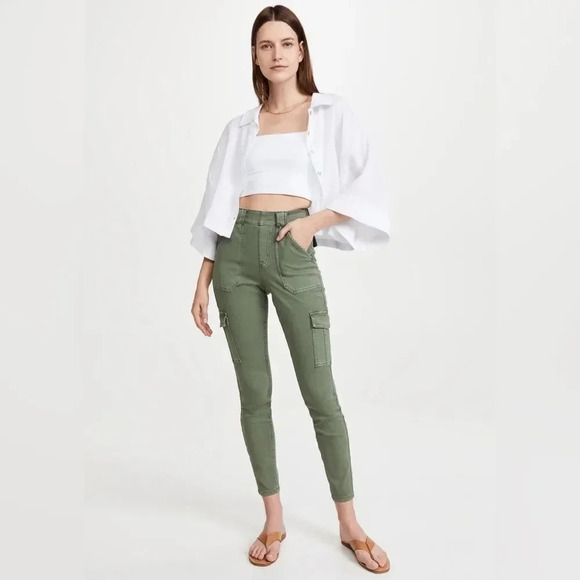spanx stretch twill ankle cargo pant tight leggings pockets sage green NWT - Picture 3 of 12